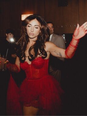 For Love & Lemons Red Lace Bustier Maxi Dress